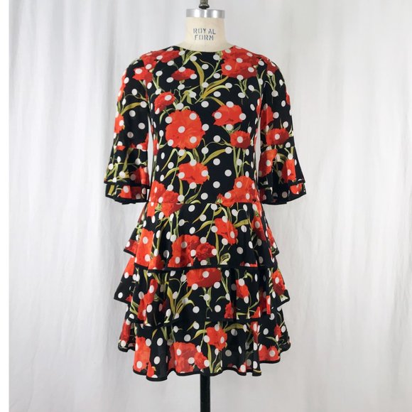 Dolce & Gabbana Polka Dots and Carnations Ruffled Mini Dress Spring/Summer 2015 - Picture 3 of 11